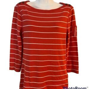 LAUREN RALPH LAUREN striped logo’d  pullover‎ top three quarter sleeve Size M